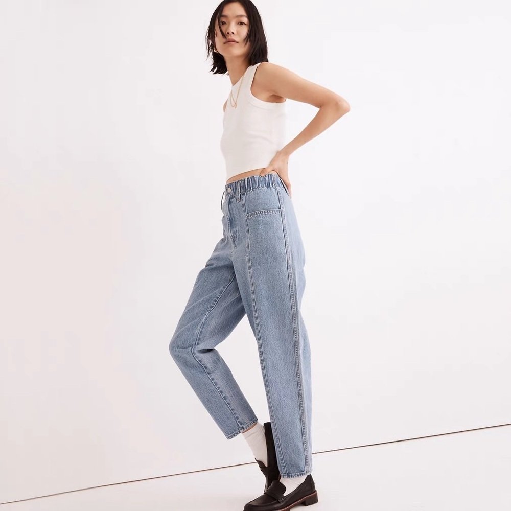Madewell Pull-On Balloon Jeans in Closson Wash: Paperbag Edition